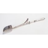 Unusual silver plated stilton scoop, of large proportions, the shovel end with lever push, the