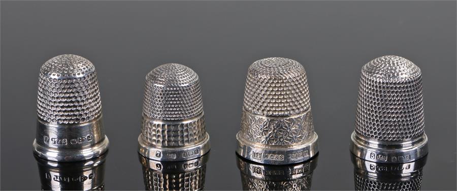 Silver thimbles, of typical form, Chester 1894, Birmingham 1905, 1917 and 1953, (4)