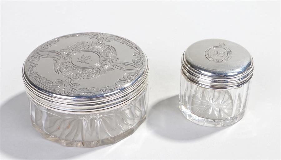 George III silver capped glass container, London 1809, together with a Victorian silver capped