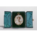 Edwardian miniature portrait, overpainted photograph image of a lady, housed within a fitted case,