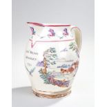 18th Century personalised creamware jug, of large proportions, the jug handpainted with a