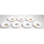 Set of seven Meissen porcelain fruit plates, Marcolini taste, each decorated with different