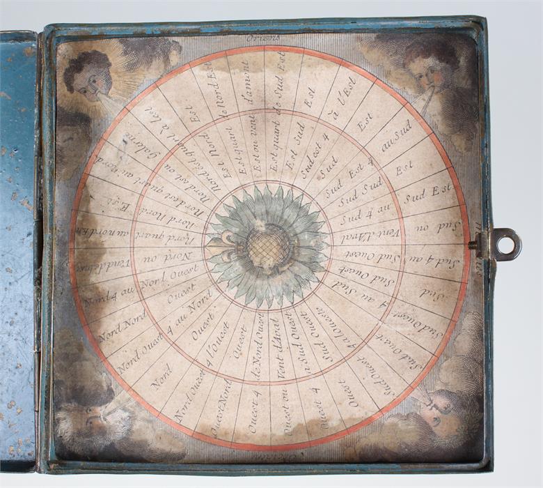 Rare 18th Century navigation compass, the paper dial with hand painted decoration housed within a - Image 2 of 3