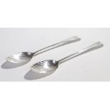 Fine pair of George III silver serving spoons, London 1786, maker Hester Bateman, the shell bowls to