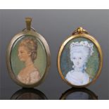 19th Century miniature on ivory, of a lady with white hair, pearls to her neck, together with