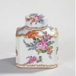 19th century porcelain tea caddy, probably Samson, the caddy and lid decorated with flowers and of