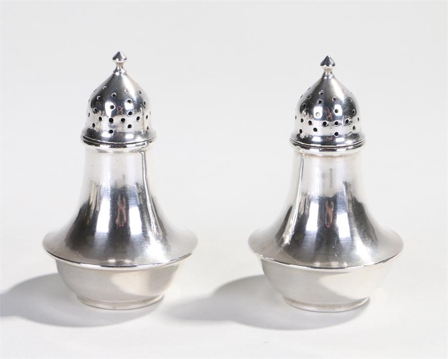 Pair of American silver peppers, 1926, maker J.R. Gyllenberg & Alfred Swanson of Boston MA, with