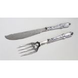 Victorian silver fish servers, the handles marked London 1851 and the blades Sheffield 1851, the