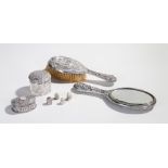 Silver objects, various dates and makers, to include a silver vanity mirror and brush a silver