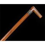 Victorian horn handled walking stick, possibly Rhinoceros, the carved handle with crisscross