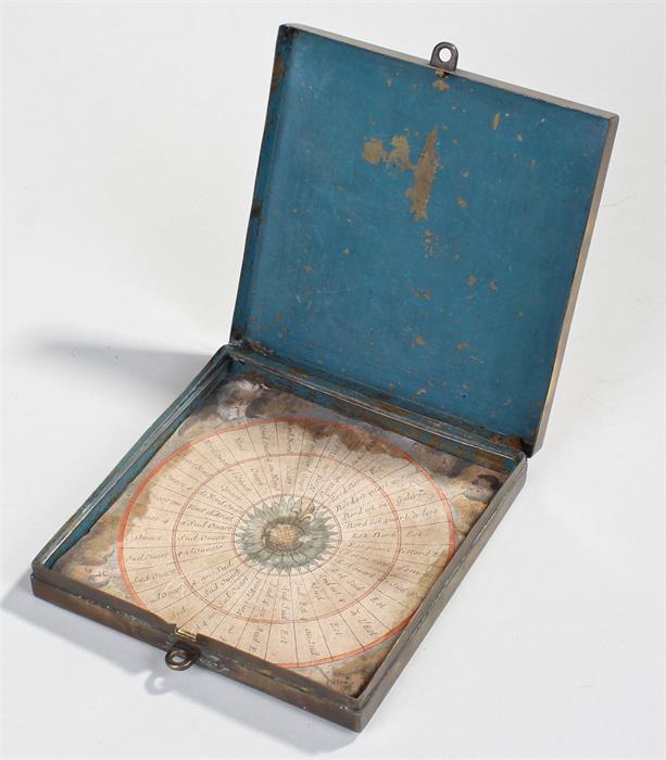 Rare 18th Century navigation compass, the paper dial with hand painted decoration housed within a