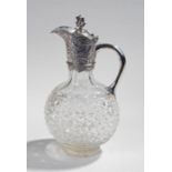 Victorian silver and cut glass claret jug, London 1877, maker Horace Woodward & Co, the hinged