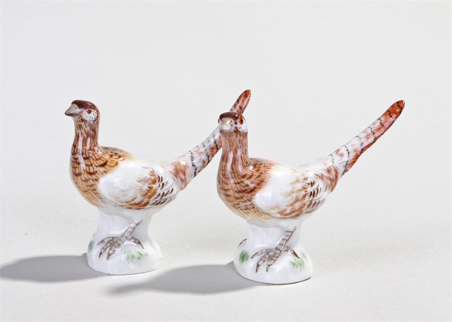 Pair of porcelain Meissen birds, modelled as grouse, cross sword mark, numbered 106 - 6x and 50 -