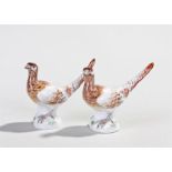 Pair of porcelain Meissen birds, modelled as grouse, cross sword mark, numbered 106 - 6x and 50 -