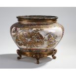 Large Meiji period Japanese porcelain and gilt bronze Satsuma vase, the bamboo effect gilt bronze