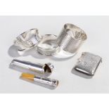Silver objects, to include three silver napkin rings, a Victorian silver cheroot holder case,