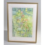 Marchant '88 watercolour of flowers at the side of a garden path. including frame 61cm x 38cm