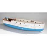 Early 20th Century model ships hull, the dug out hull painted white and blue, 72cm long