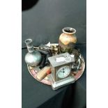 Mixed lot of items, vases, carriage clock, candlesticks, opera glasses, etc, (Qty)