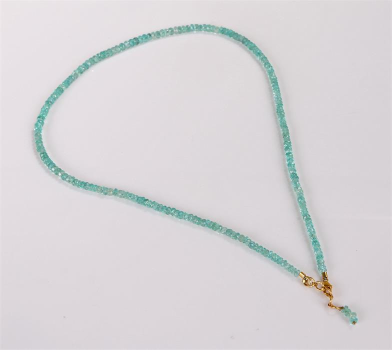 9 carat gold and sky blue apatite necklace, 48cm long