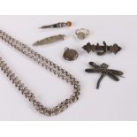 Silver jewellery, to include a silver chain, brooches, a ring, locket and a Scottish agate set