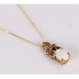 9 carat gold opal set pendant necklace, with a sapphire above the pearl