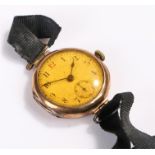 9 carat gold ladies wristwatch, with Arabic hours to the dial