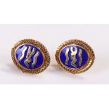 Norwegian silver gilt and enamel earrings, the base stamped 925 Sterling Silver