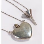 Silver Perfume, in the form of a heart with a screw in spoon and a funnel attached to the chain, the