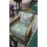 Two cane conservatory chairs, both armchairs with cushions, (2)