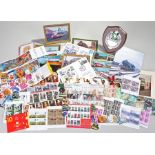 Collection of stamps, postcards and metal and enamel lapel badges, (Qty)