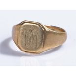 9 carat gold signet ring, with monogram head, 4.7 grams