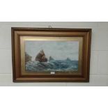 Two Oils on panel of ships in rough waters