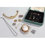 Collection of jewellery, including a Victorian garnet brooch, a ladies wristwatch and a cameo