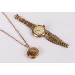 9 carat gold ladies wristwatch, together with a gold front and back locket, (2)