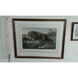 Framed print after Landseer, Not Caught Yet, 47x31cm