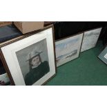 Framed water colour of a beach scene in Scotland together with a framed photo copy of a map of North