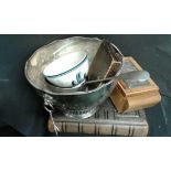 Mixed lot to include silver plated punch bowl, serving spoon, photograph album etc. (qty)