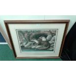 Ralph Waterhouse, Otters, framed print signed lower right 47x38cm