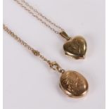 9 carat gold locket and chain, 3.1 grams, together with a gold front and back locket with a 9