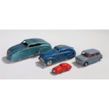 Tin plate cars, to include a Minic example in red, an example in blue, together with an aluminium