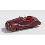 Schuco Auto 2002 clockwork tin plate car, in burgundy, Schuco-Patent Auto 2002, Made in US Zone