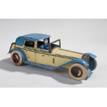 Tin plate toy car, the car in blue and white, British made