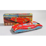Wells Brimtoy Racing Gyro Car, no 139, the car in red with a race driver, number 19, boxed