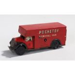 Brimtoy Pocketoy tin plate clockwork removal van, in red with opening rear doors, 11cm long