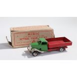 Minic tinplate clockwork Lorry, with a green cab and red back, together with a Minic Petrol Tank