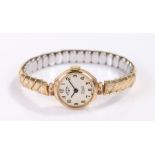 Rotary 9 carat gold ladies wristwatch, glass missing to the dial, case 17mm diameter