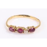 18 carat gold ruby set ring, AF