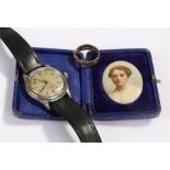 Victorian silver gilt buckle ring, together with a miniature and a Lusina gentleman's wristwatch, (