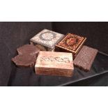 A collection of decorative wooden boxes and plaques, (5)
